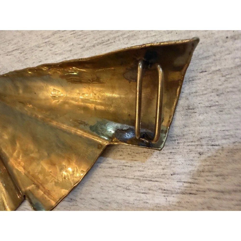 Vintage Brutalist Mixed Metal Belt Buckle Brass Copper Abstract Sculptural Fan